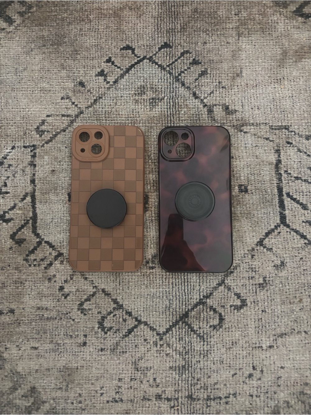 iPhone 13 Brown Checkered & Tortoise Shell iPhone Cases with PopGrip- popsockets